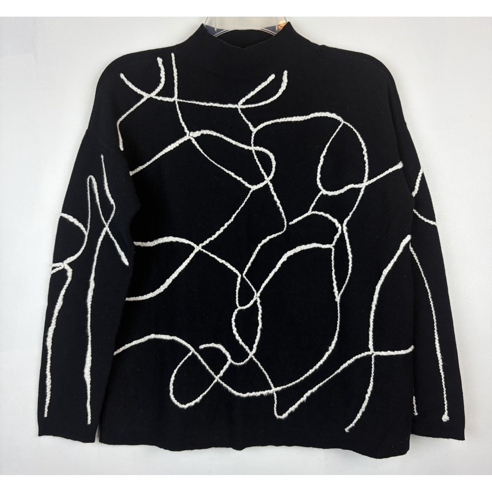 Alfani Sweater Womens Small Black White Mock Neck Career Office Layer Profession
